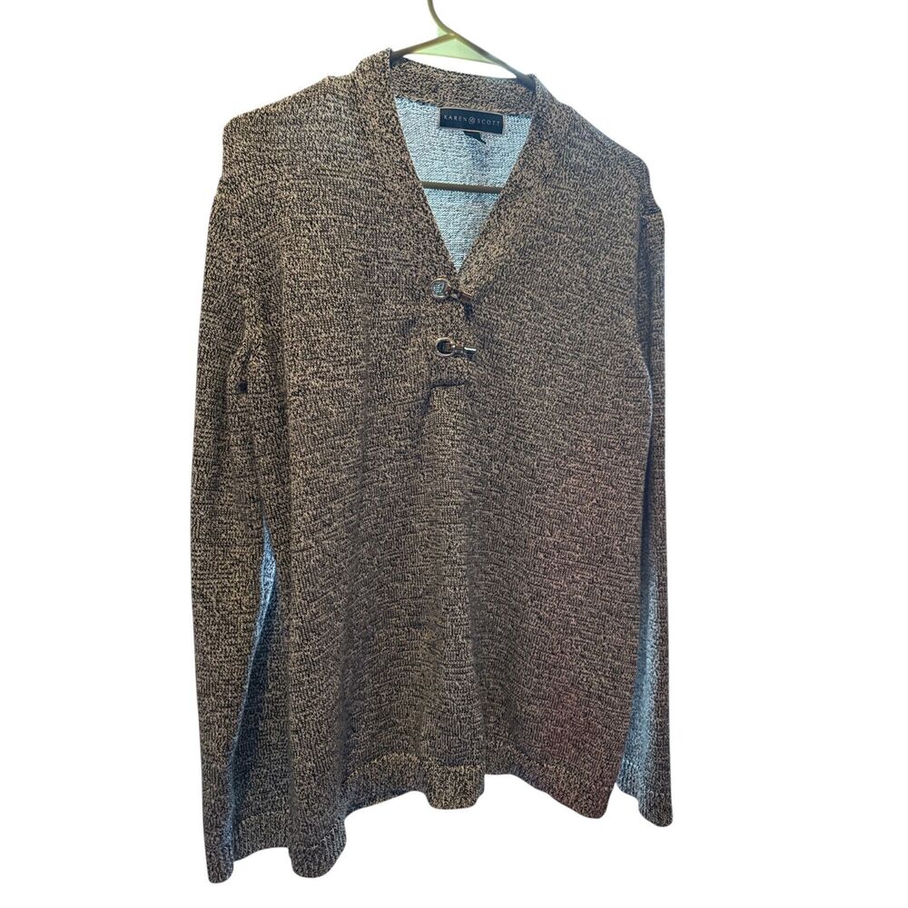 Karen Scott Brown Speckled Toggle Knit Top – Size (L)